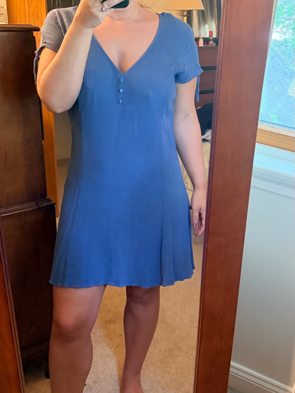 H&M Short-Sleeve Blue V-Neck Mini Dress